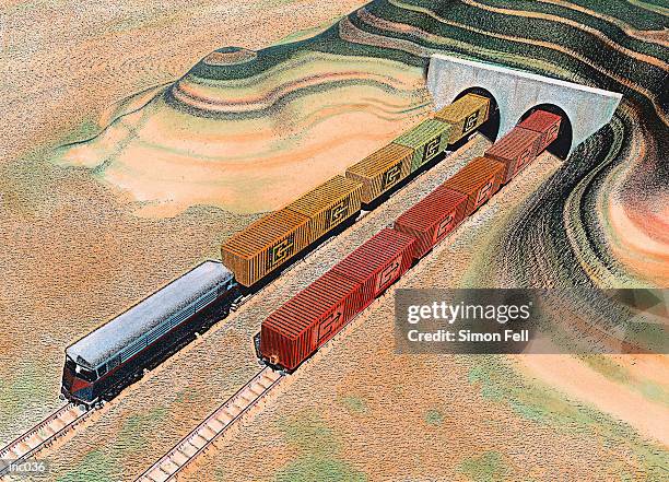 freight trains - bahntunnel stock-grafiken, -clipart, -cartoons und -symbole