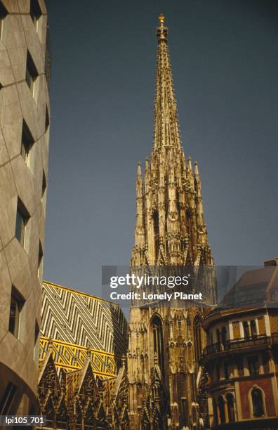 st stephens cathedral tower (designed by hans hollein) with haast haus. - haus imagens e fotografias de stock