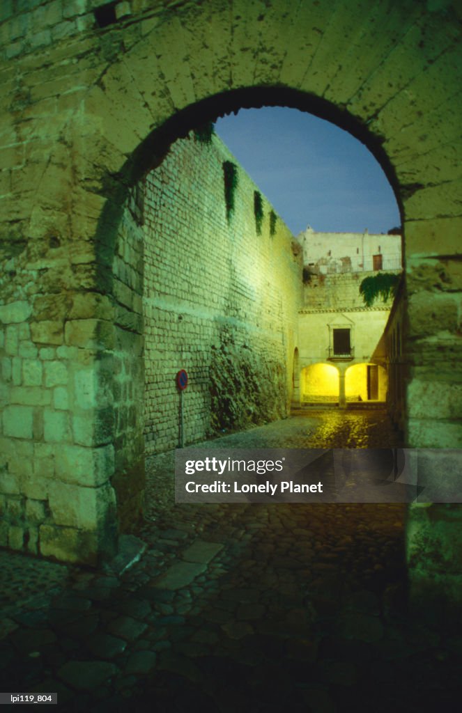 Archway in old walled town of Dalt Vila.