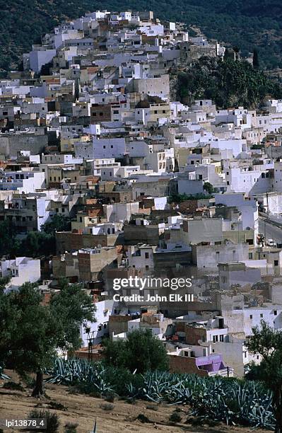 overhead of moulay idriss, meknes, morocco - moulay idriss photos et images de collection