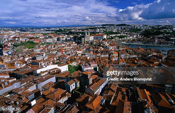 aerial view of porto and gaia from torre de clerigos, porto, portugal - travel12 stock pictures, royalty-free photos & images