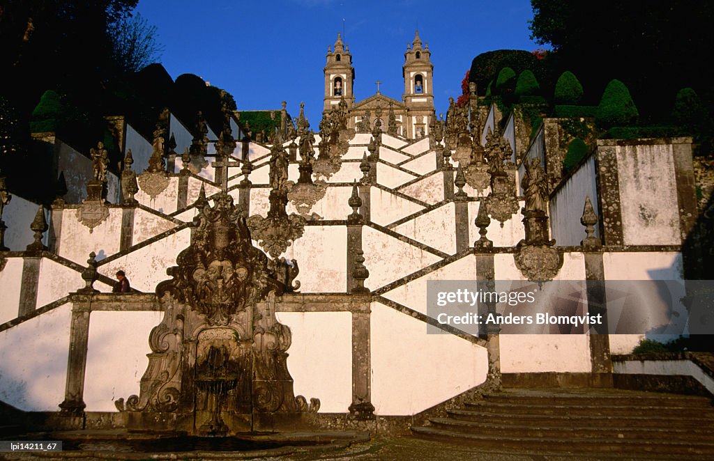 Stairway to Born Jesus do Monte church, Low angle view, Braga, Portugal