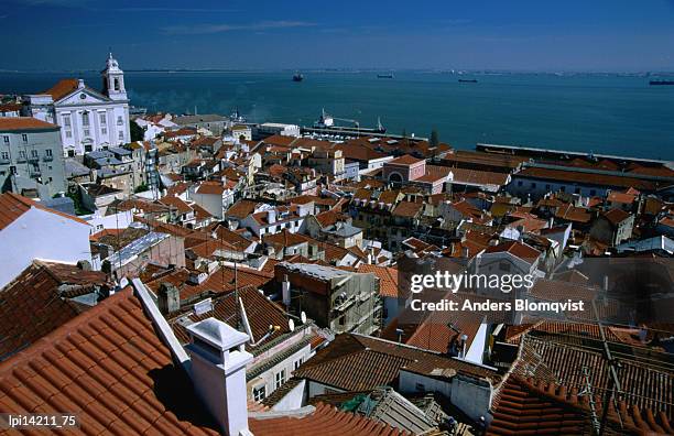 alfama district from largo das portas do sol, castelo, lisbon, portugal - castelo stockfoto's en -beelden