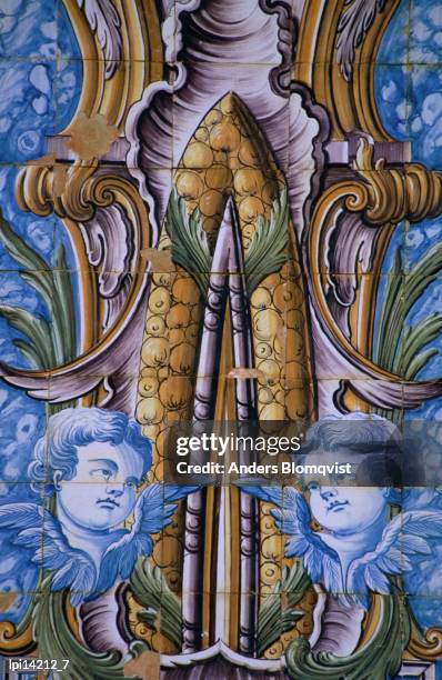 traditional azulejos design on camara municipal, cascais, portugal - estremadura e ribatejo imagens e fotografias de stock