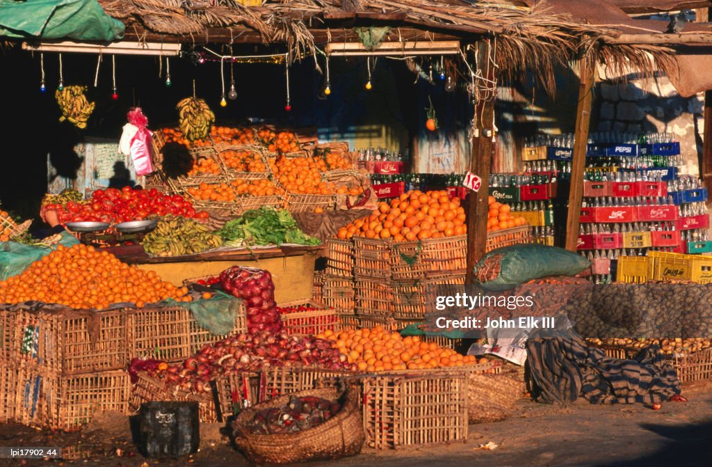Vegetable and fruit stand, Low angle view, Sharm el-Sheikh, Egypt