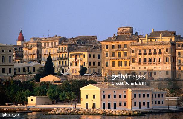 exterior of apartment buildings, corfu town, greece - corfu town stock pictures, royalty-free photos & images