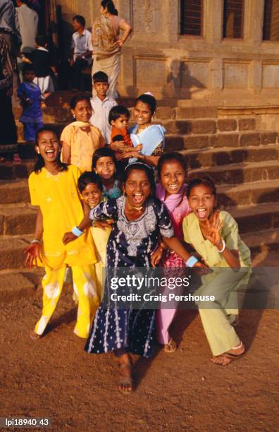 group of girls, front view, bijapur, india - craig stock pictures, royalty-free photos & images