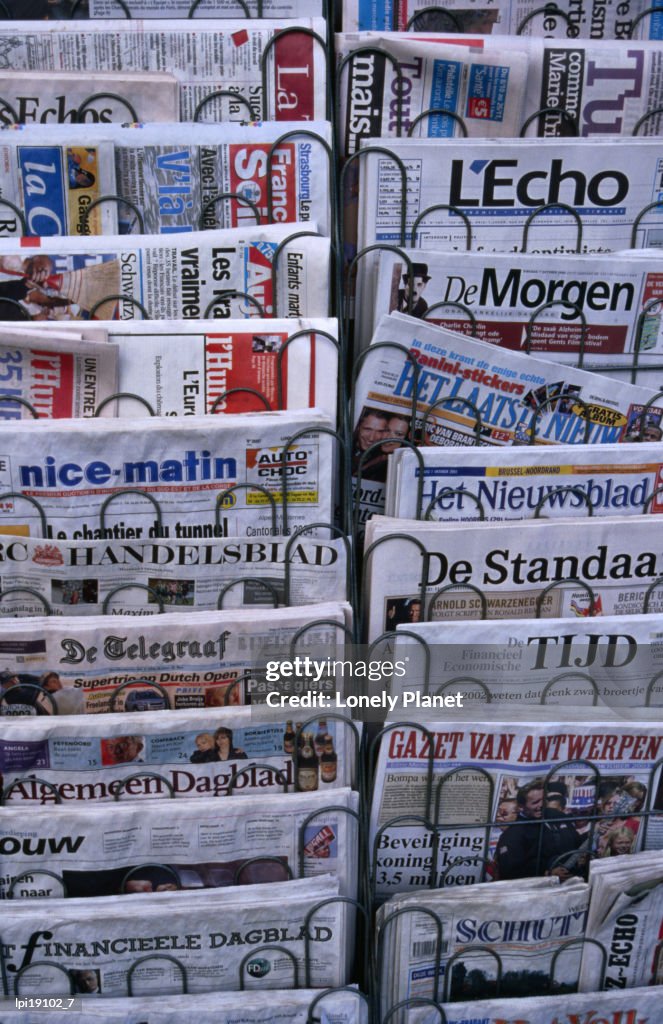 French and Flemish newspapers, Brussels, Belgium