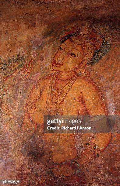fifth century fresco of apsara or celestial nymph painted on sigiriya rock, sigiriya, sri lanka - classical mythology character stock-fotos und bilder