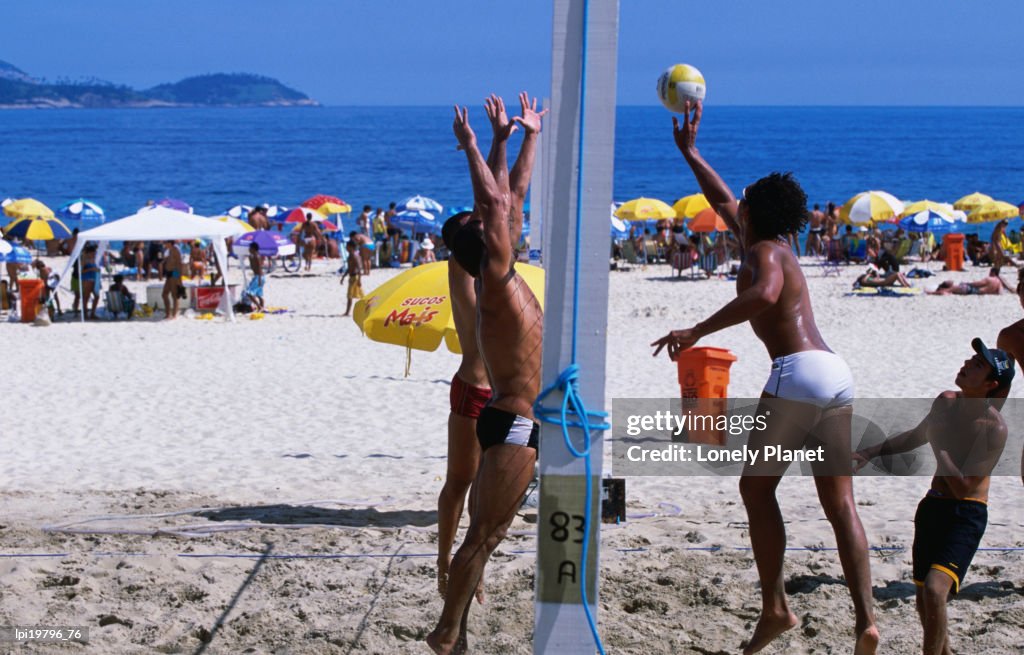Game of beach volleyball, Ipanema Beach, Rio de Janeiro, Brazil