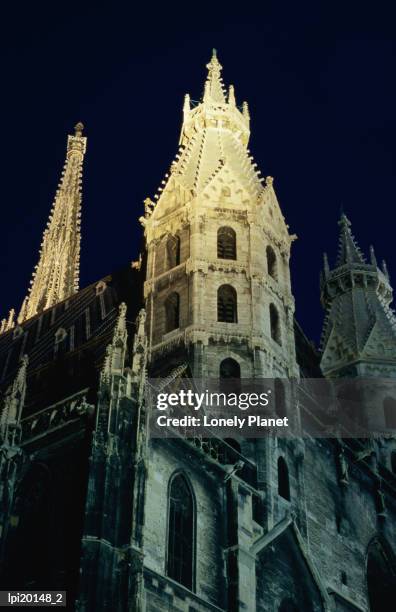 towers of stephansdom cathedral at night, innere stadt, low angle view, vienna, austria - royal palace of laeken stock pictures, royalty-free photos & images