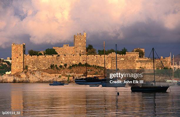 exterior of bodrum castle of the knights of st john, bodrum, turkey - caria stock pictures, royalty-free photos & images