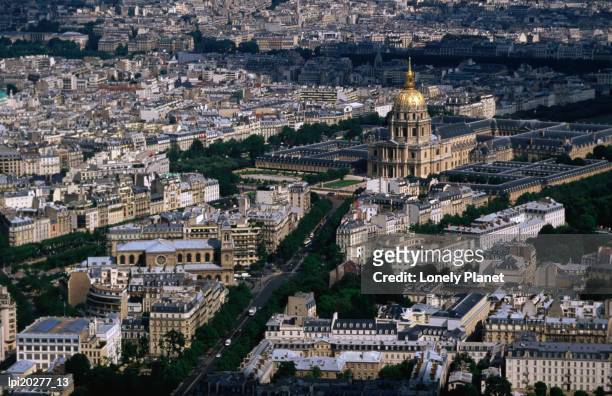 eglise du dome and hotel des invalides seen from tour montparnasse, paris, france - eglise stock-fotos und bilder