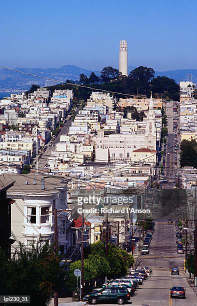 hyde street with coit tower in distance, san francisco, california, united states of america, north america - hyde united stock pictures, royalty-free photos & images