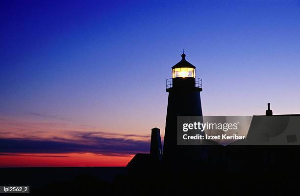 lighthouse at pemaquid point at sunset, low angle view, united states of america - sunset point stock pictures, royalty-free photos & images