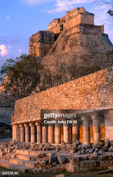 pyramid of magician (piramide del adivino) on mayan site, low angle view, uxmal, mexico - iii stock pictures, royalty-free photos & images