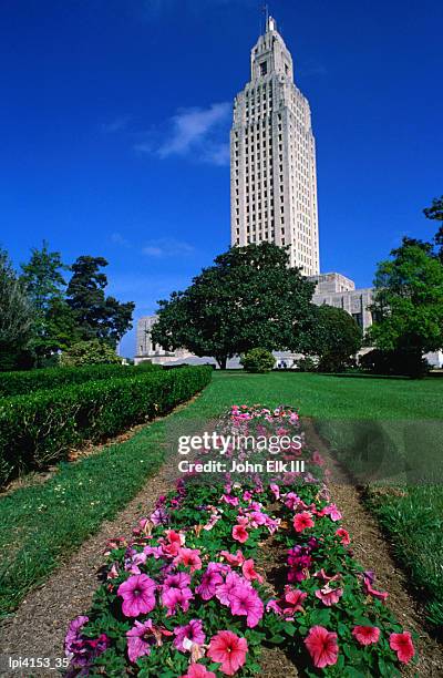 garden with skyscraper in background, baton rouge, united states of america - iii stock pictures, royalty-free photos & images