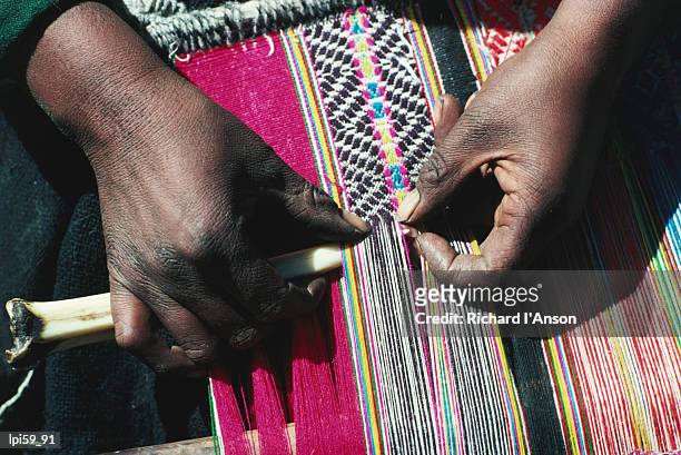 hands doing traditional weaving, peru, south america - タペストリー ストックフォトと画像
