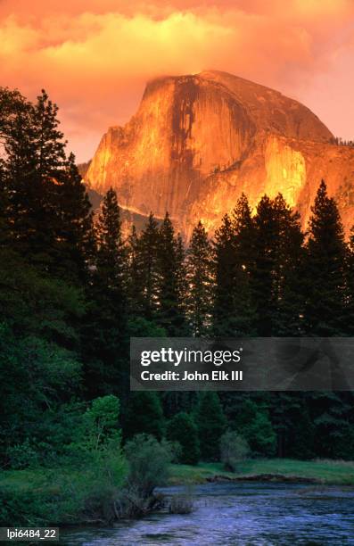 half dome seen from sentinel bridge over merced river, low angle view, yosemite national park, united states of america - half dome stock pictures, royalty-free photos & images