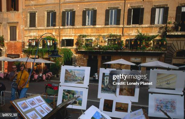 paintings for sale in piazza navona. - commercial event stock pictures, royalty-free photos & images