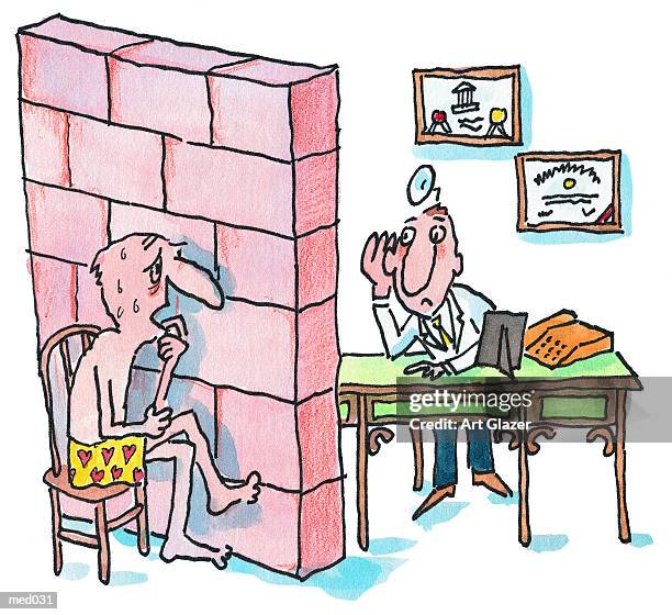 talking to brick wall - two doctors talking stock illustrations