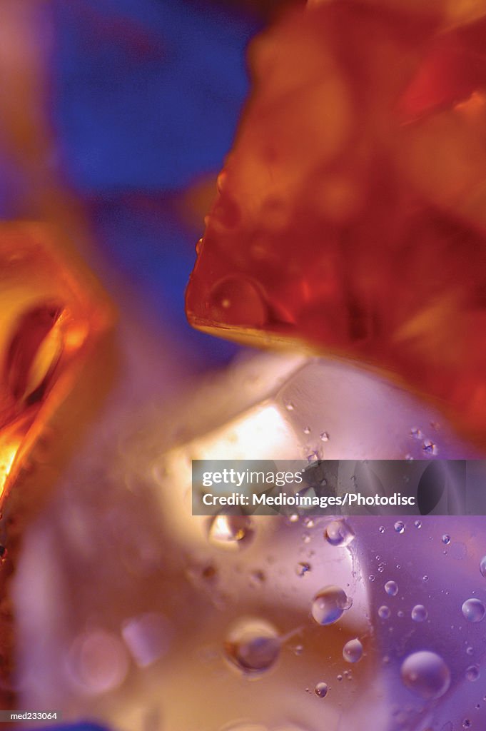 Close-up of water droplets on ice cubes
