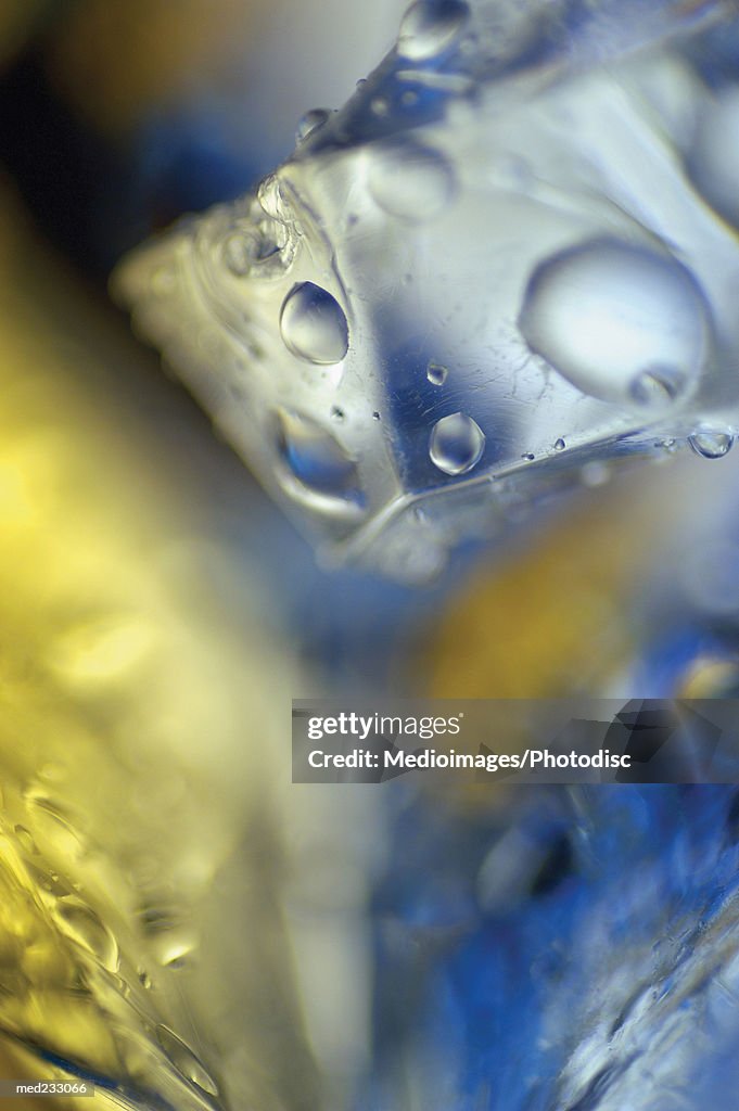 Close-up of water droplets on ice cubes