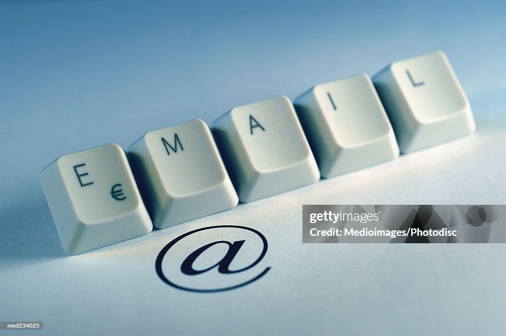 Computer keyboard keys spelling the word email