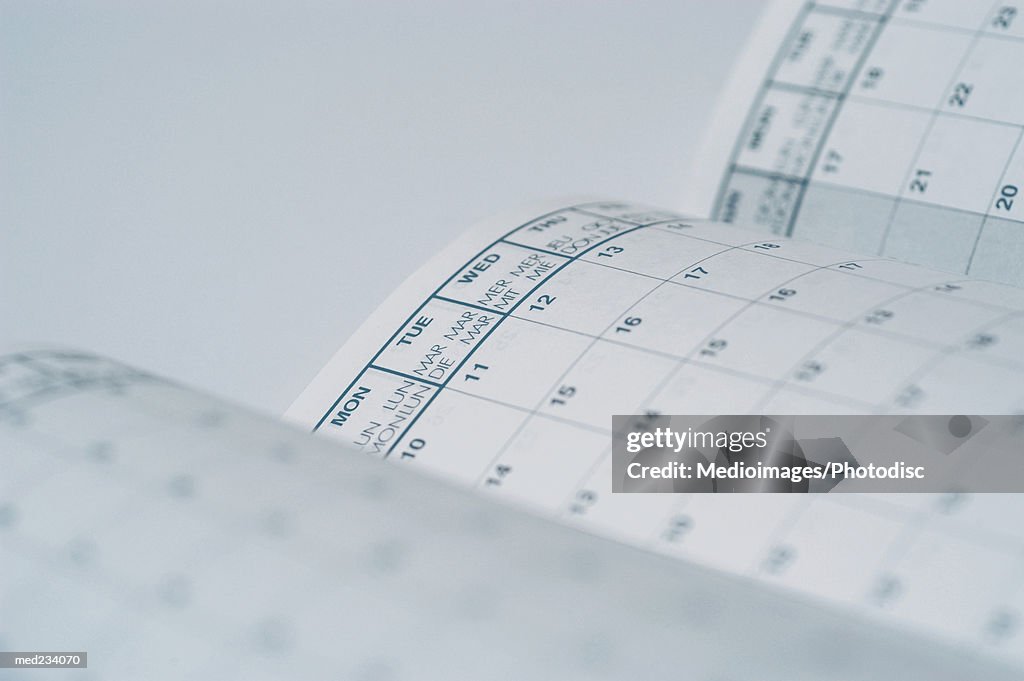 Close-up of pages of a calendar