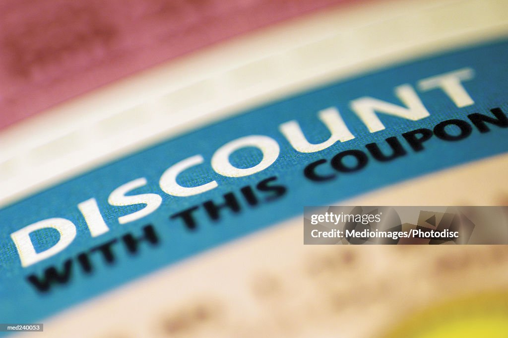 Close-up of a discount coupon