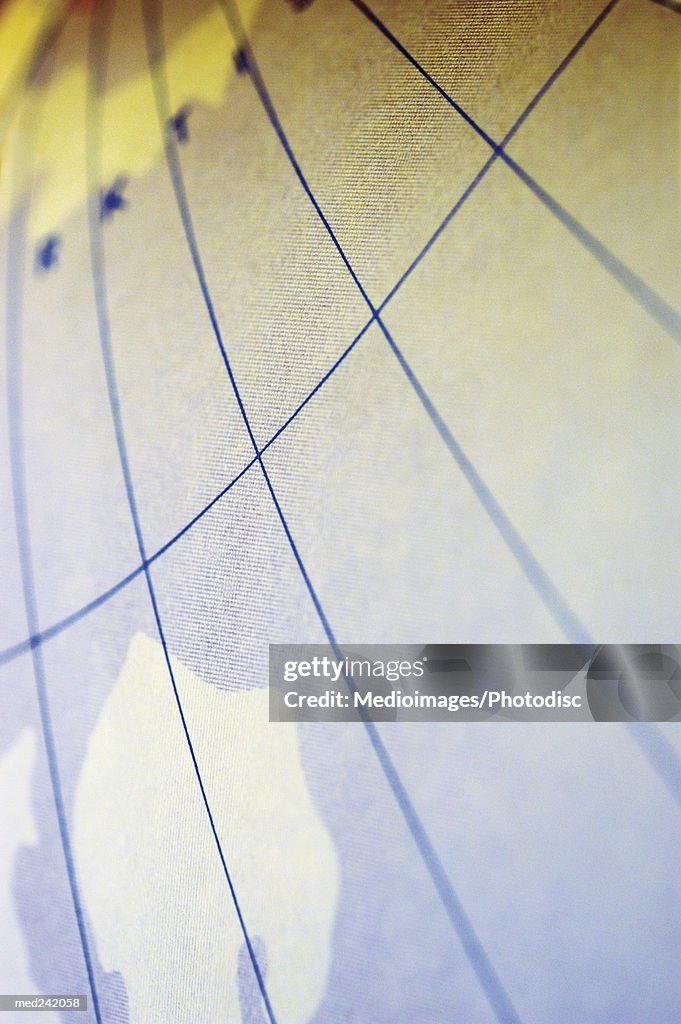 Close-up of meridians on a map