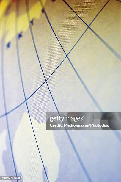 close-up of meridians on a map - intersected stock pictures, royalty-free photos & images