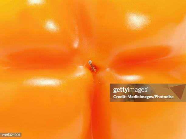 close-up of bell peppers - orangefarbige paprika stock-fotos und bilder