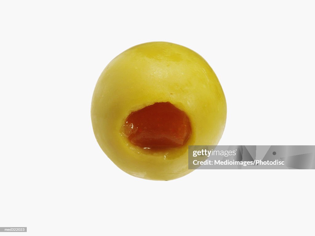 Close-up of a green olive