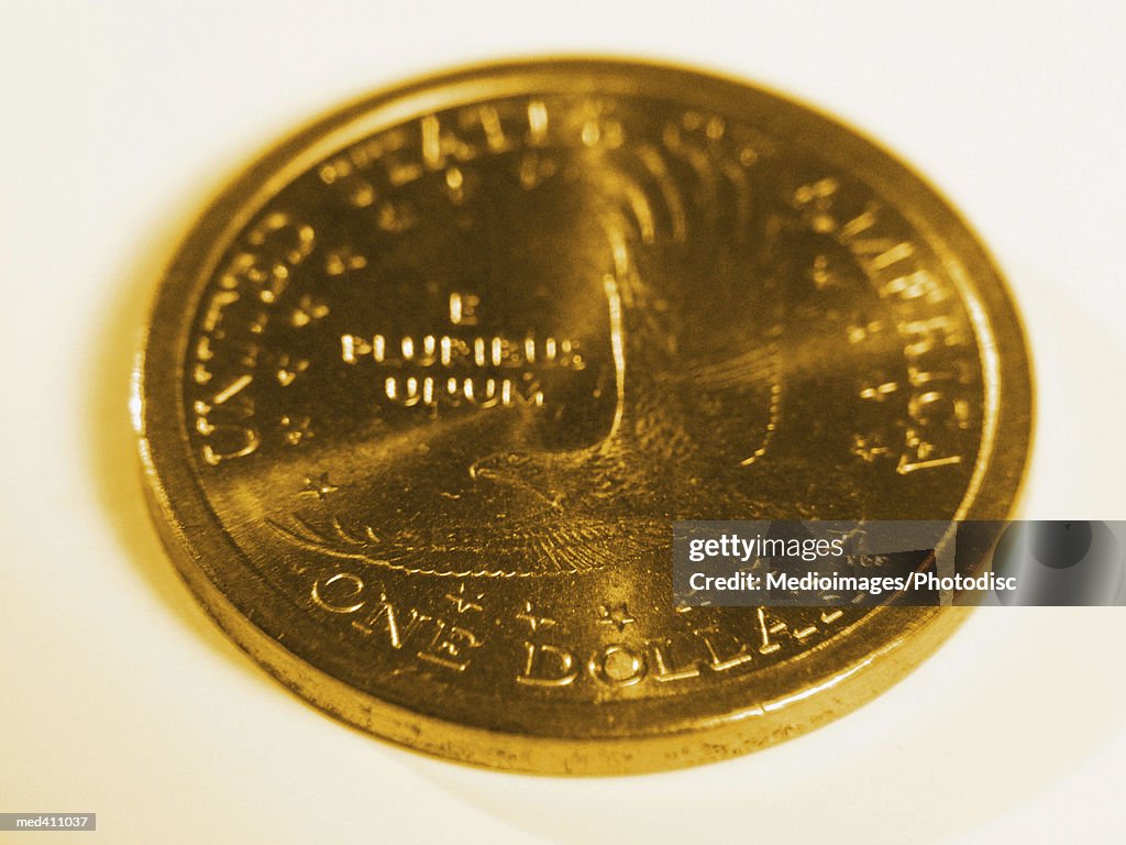 Close-up of a one dollar coin