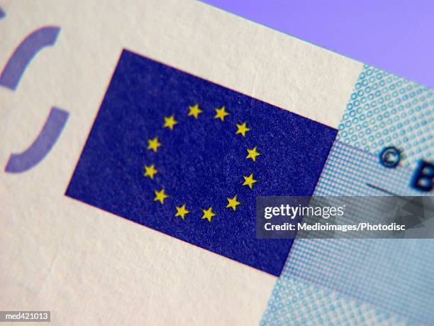 close-up of a euro bank note - european union symbol stock pictures, royalty-free photos & images