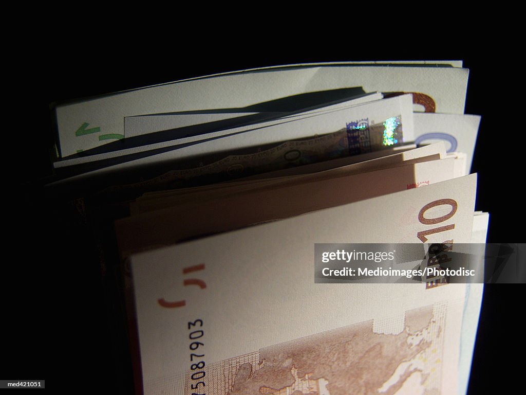 Close-up of a stack of Euro bank notes