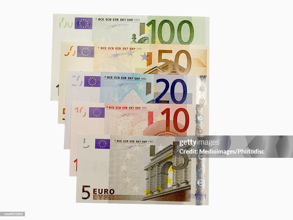 Array of Euro bank notes