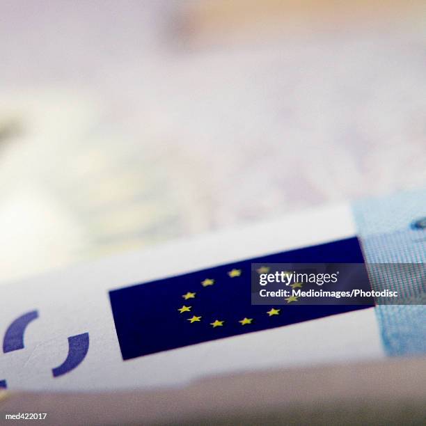 close-up of a euro bank note - european union symbol stock pictures, royalty-free photos & images