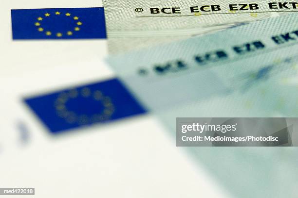 close-up of a euro bank notes - european union symbol stock pictures, royalty-free photos & images