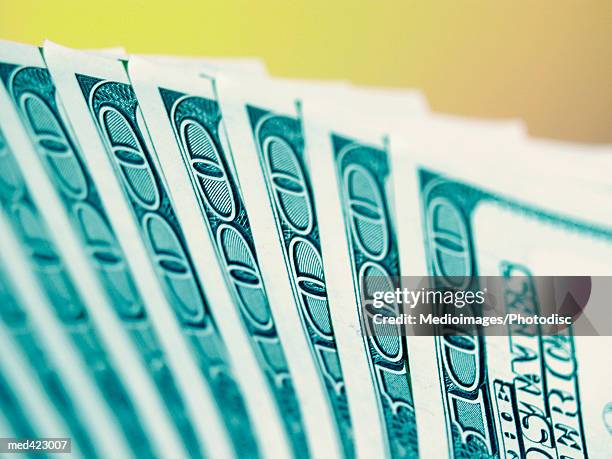 close-up of american bank notes - fan shape stock pictures, royalty-free photos & images