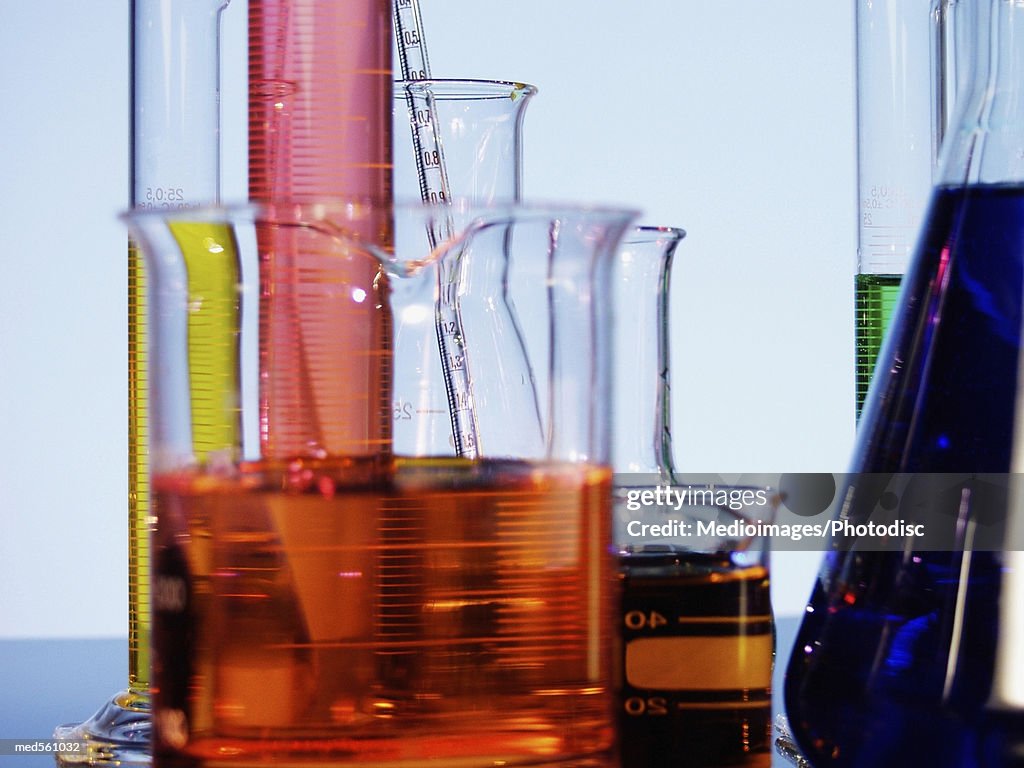 Fluids In Lab Containers Laboratory Containers With Liquid Inside Closeup Part Of High-Res Stock ...