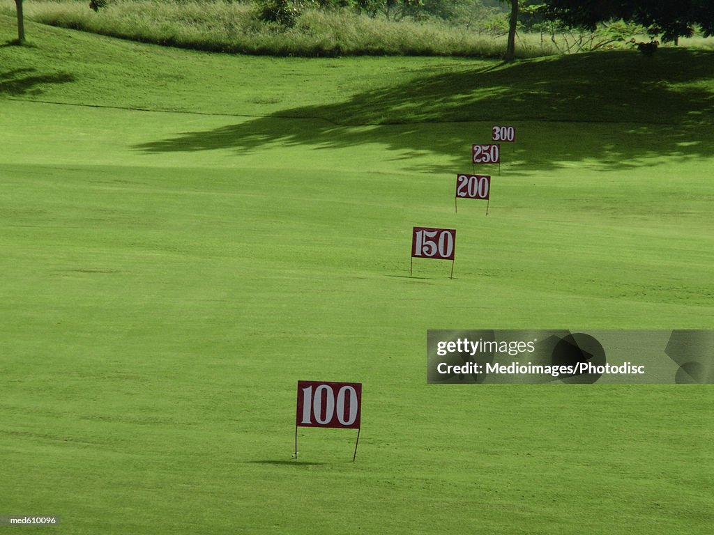 Yard markers on driving range