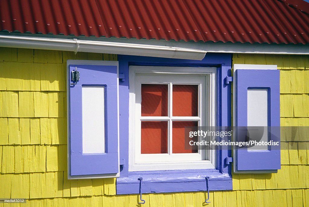 Colorful window on house in Gustavia, St. Barts, Caribbean