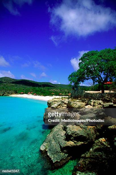 aerial view of cliffs and knip beach. curacao, caribbean - knip beach stock pictures, royalty-free photos & images