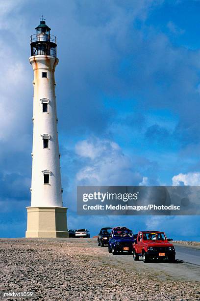 california lighthouse on aruba, caribbean - オランダ領リーワード諸島 ストックフォトと画像