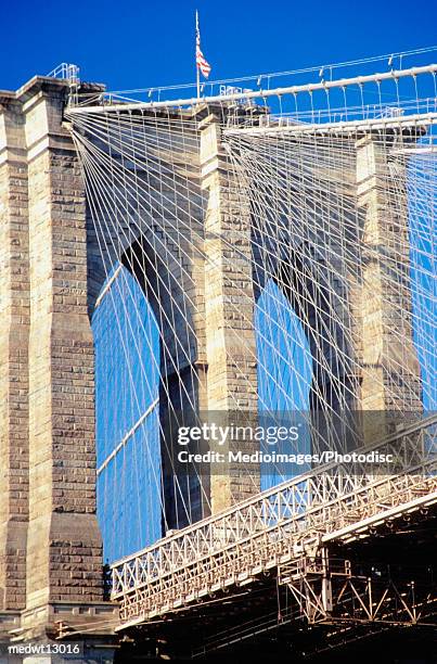 brooklyn bridge in new york city, new york, usa, extreme close-up - usa city stock pictures, royalty-free photos & images