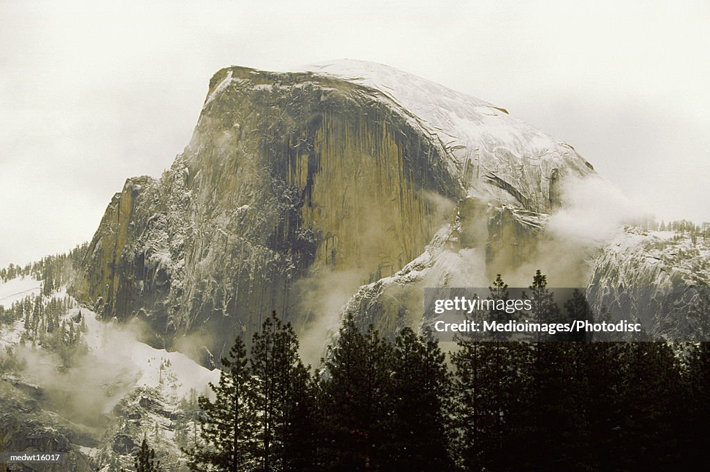 Snow on Half Dome in Yosemite National Park in California, USA
