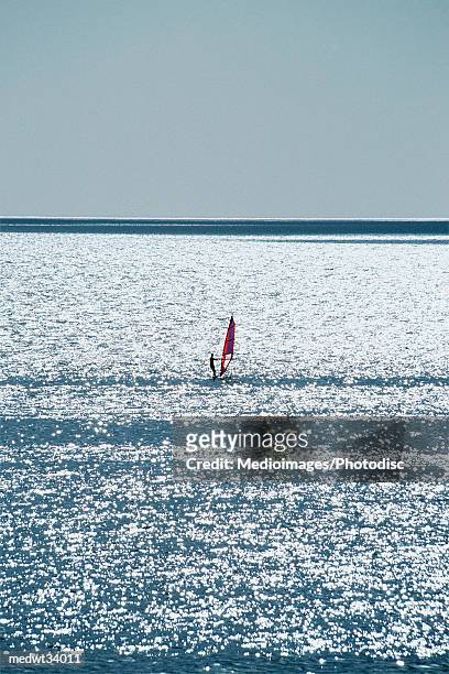 caribbean, jamaica, person windsurfing on ocean - greater antilles imagens e fotografias de stock