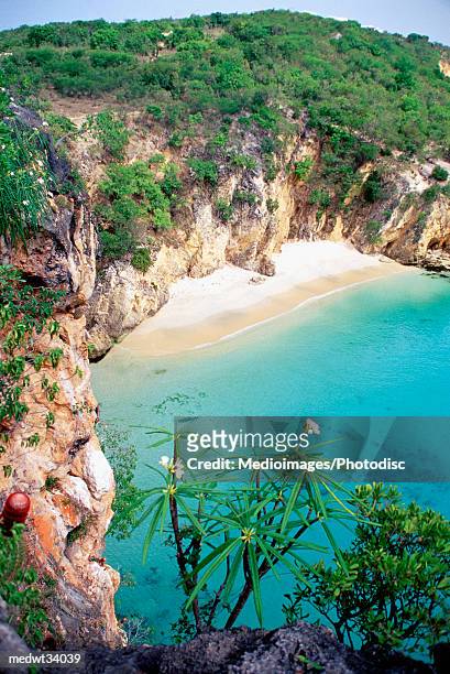 caribbean, anguilla, cove bay beach, high angle view of a beach - travel16 ストックフォトと画像